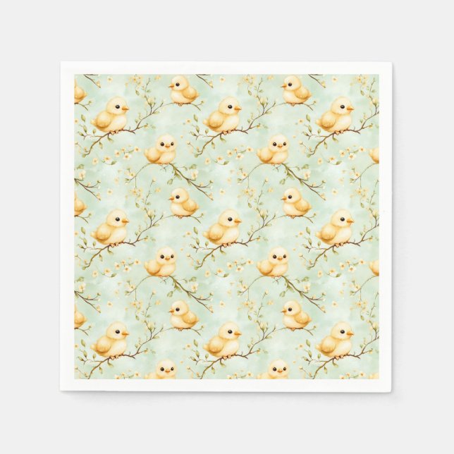 Serviette En Papier Bébé mignon Monnaie Vert Printemps Floral Motif (Devant)