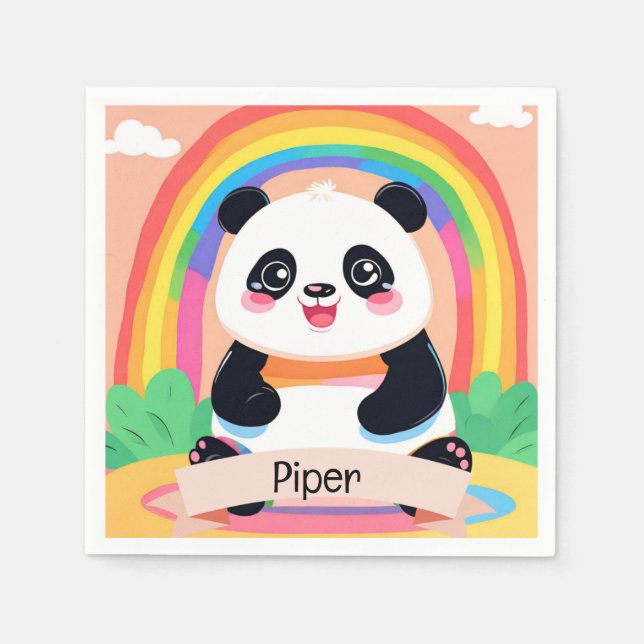 Serviette En Papier Bébé mignon Panda arc-en-ciel (Devant)