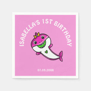 Serviette En Papier Bébé mignon requin rose 1er anniversaire