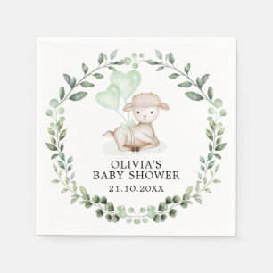 Serviette En Papier Bébé mouton Petit agneau vert Baby shower de cou