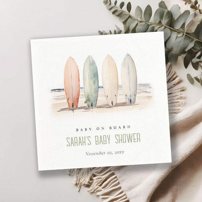 Serviette En Papier Bébé neutre à bord Baby shower de surf (Créateur téléchargé)