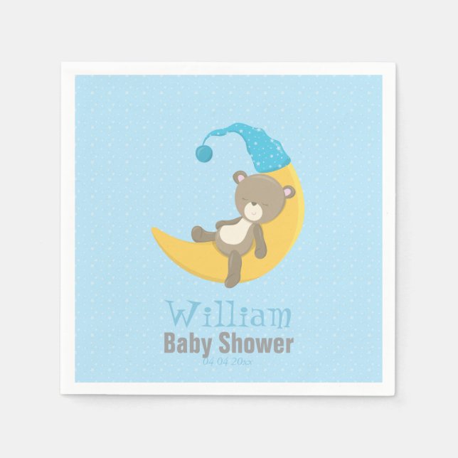 Serviette En Papier Bébé Ours Bleu Dormir Sur La Lune II (Devant)