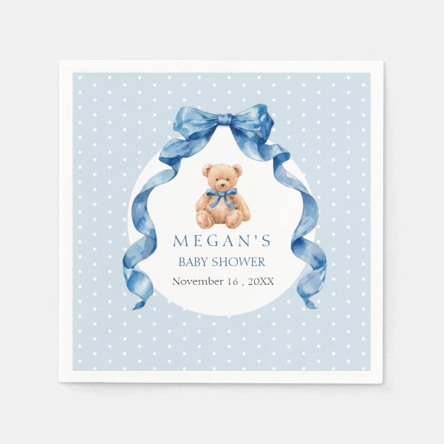 Serviette En Papier Bébé Ours en Peluche Bleu Shower Garçon (Devant)