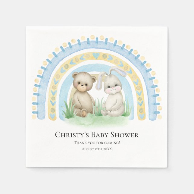Serviette En Papier Bébé Ours Rainbow Boy | Baby shower serviettes (Devant)
