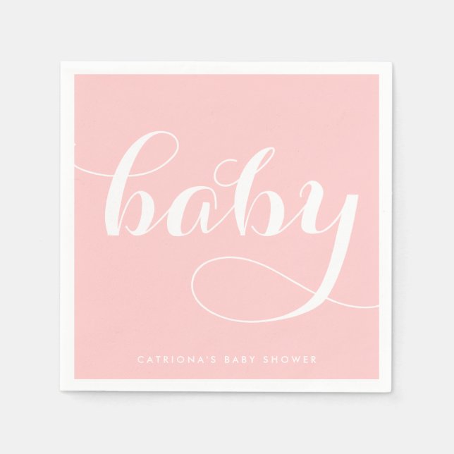Serviette En Papier Bébé | Papier Baby shower Pink Script (Devant)