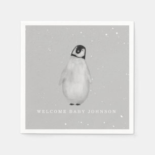 Serviette En Papier Bébé Pingouin Hiver Gris Baby Shower Neutre