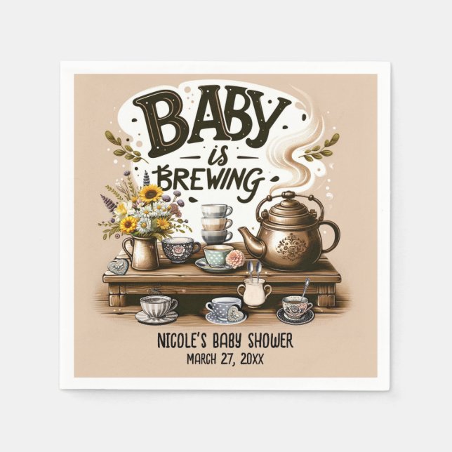 Serviette En Papier Bébé prépare une Théière Rustique aux Pêches de Do (Devant)
