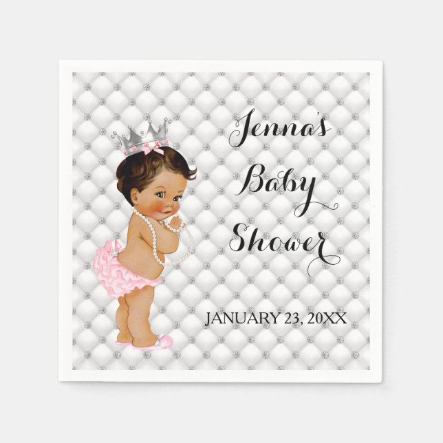Serviette En Papier Bébé Princesse Fille Diamants Blush Rose (Devant)