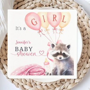 Serviette En Papier Bébé Raton Laveur Fille Rose Papier Mignon