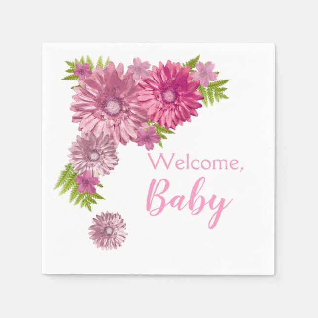 Serviette En Papier Bébé rose En Fleur Brunch Douche (Devant)