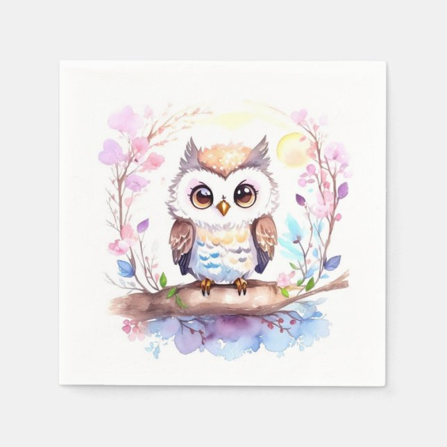 Serviette En Papier Bébé rose Hibou Douche fille (Devant)