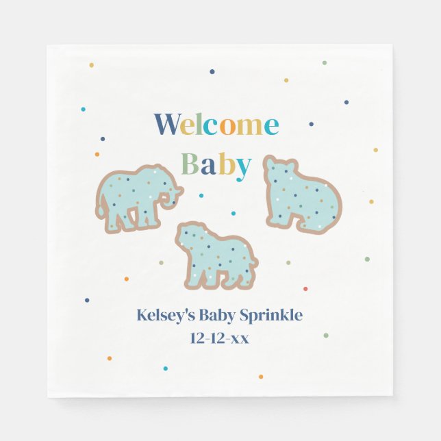 Serviette En Papier Bébé Saupoudrer Animaux Cookies Baby shower garçon (Devant)