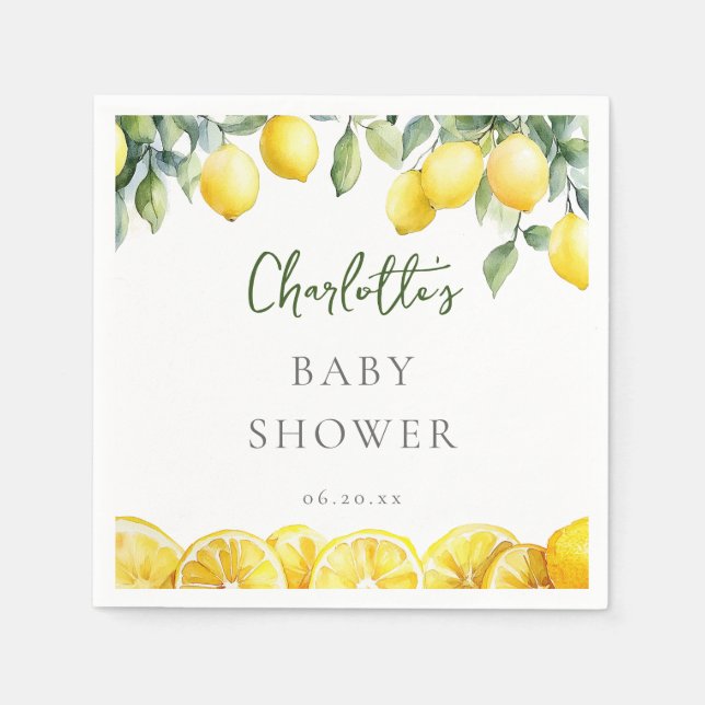 Serviette En Papier Bébé Shower au Citron Aquarelle (Devant)