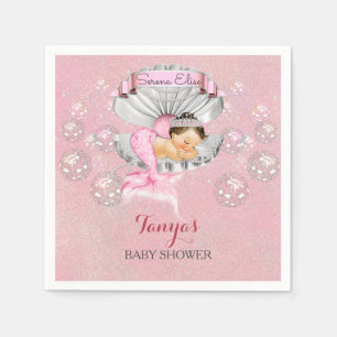 Serviette En Papier Bébé Sirène Endormie Fille Rose Coquillage Perles