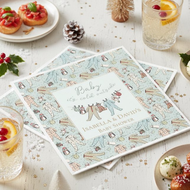 Serviette En Papier Bébé son Baby shower froid à l'extérieur de l'hive (Cute Baby It's Cold Outside Winter Wonderland Christmas Baby Shower Paper Napkins for Mother to Be.)