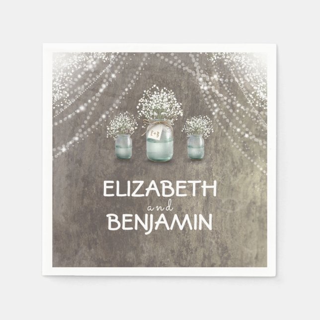 Serviette En Papier Bébé souffle et Mason Jar Barn Mariage (Devant)