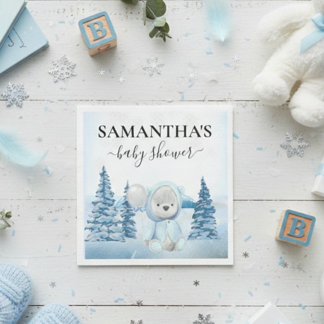 Serviette En Papier Bébé Teddy Ours Noël Hiver Bleu (Créateur téléchargé)