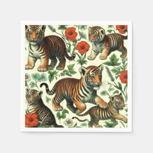 Serviette En Papier Bébé très Vintage Tigre sans joint
