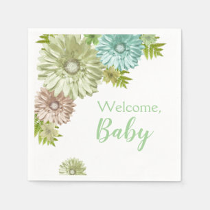 Serviette En Papier Bébé Vert En Fleur Brunch Douche