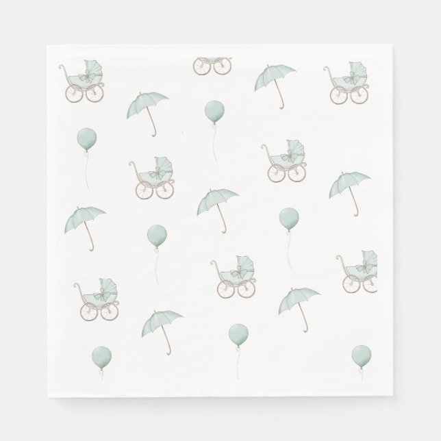 Serviette En Papier Bébé vert mignon Buggy Bébé Douche (Devant)
