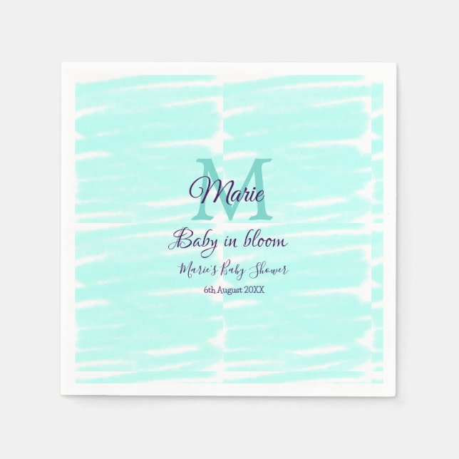Serviette En Papier Bébé vert pastel en fleurs, douche de bébé monogra (Devant)