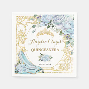 Serviette En Papier Bébé vintage Bleu Roses Cendrillon Quinceanera
