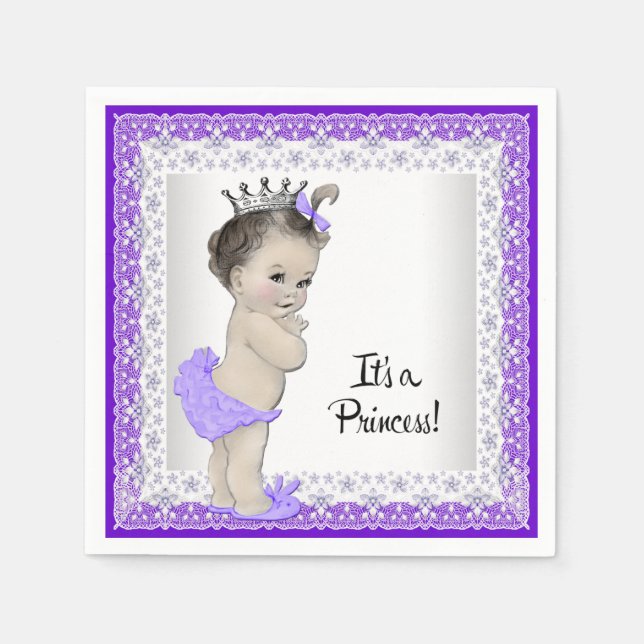Serviette En Papier Bébé violet et gris Douche fille (Devant)
