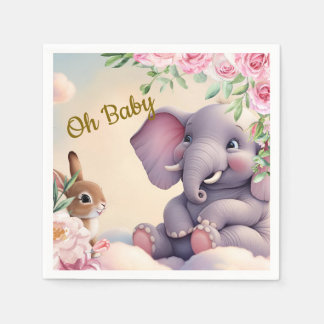 Serviette En Papier Bébé Whimsical Elephant et Bunny Nursery Imprimer
