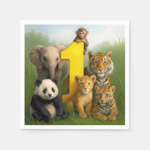 Serviette En Papier Bébés Animaux Sauvages Avec un Numéro Un