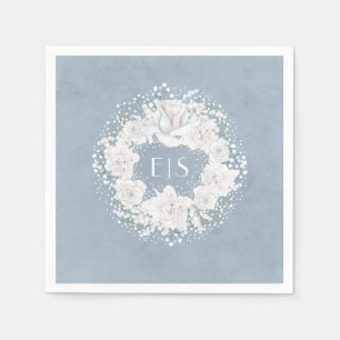 Serviette En Papier Bébé's Breath Floral Blanc et Dusty Blue