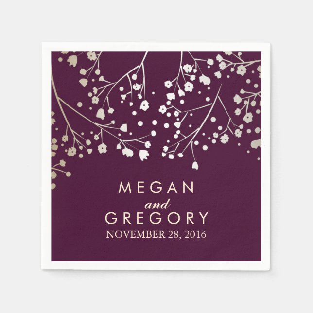 Serviette En Papier Bébé's Breath Gold and Plum Mariage (Devant)