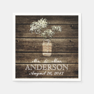 Serviette En Papier Bébé's Breath Mason Jar   Mariage en bois de grang