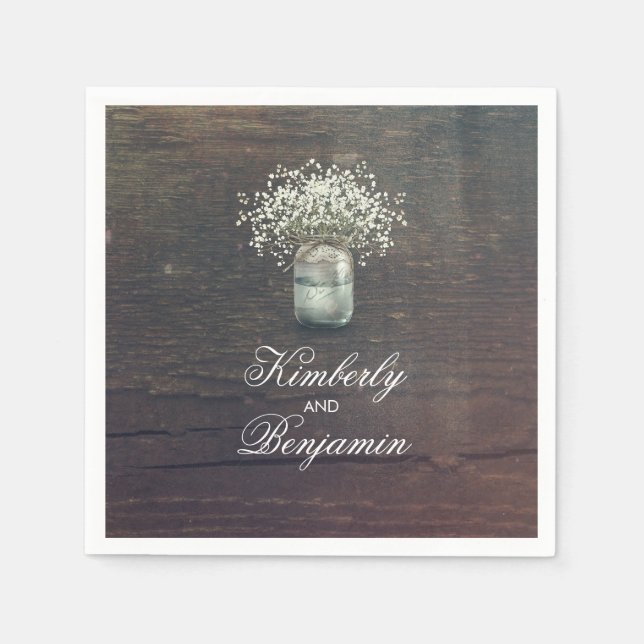 Serviette En Papier Bébé's Breath Mason Jar Rustic Country Grange (Devant)