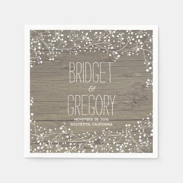 Serviette En Papier Bébé's Breath Rustic Grange Mariage en bois (Devant)