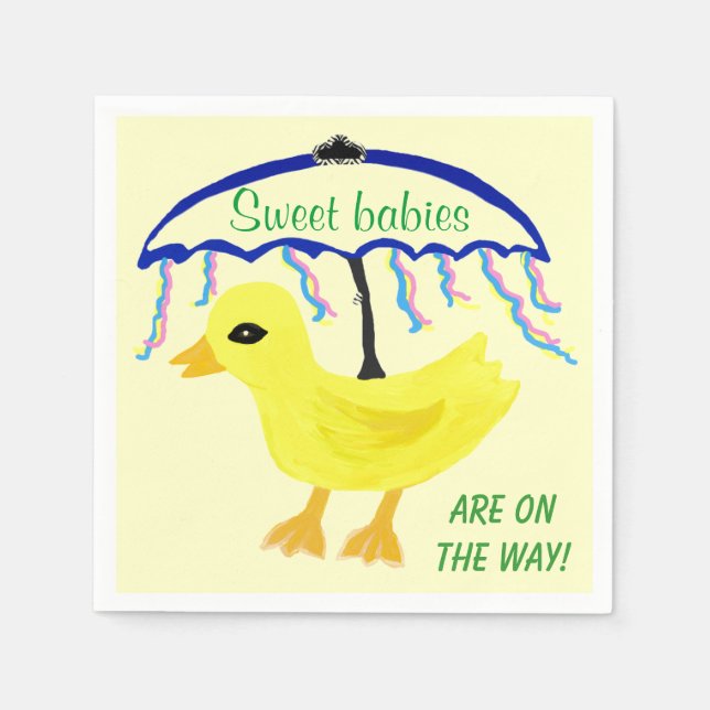 Serviette En Papier Bébés doux Baby shower Jaune Ducky Parapluie (Devant)
