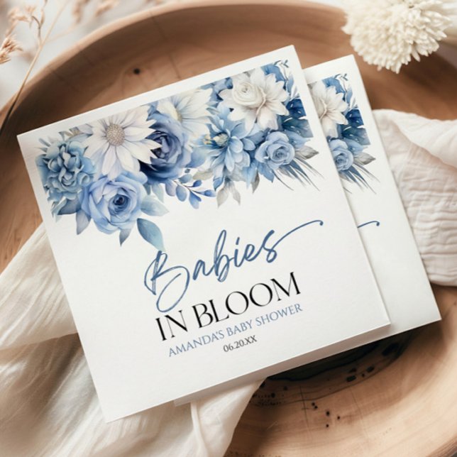 Serviette En Papier Bébés En Fleur Dusty Blue Floral Baby shower (Créateur téléchargé)