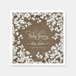 Serviette En Papier Bébés Rustiques Respirer Blanc Floral Baby shower 