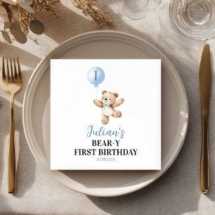 Serviette En Papier Bécasseau mignon Ourson Bleu Boulon Anniversaire