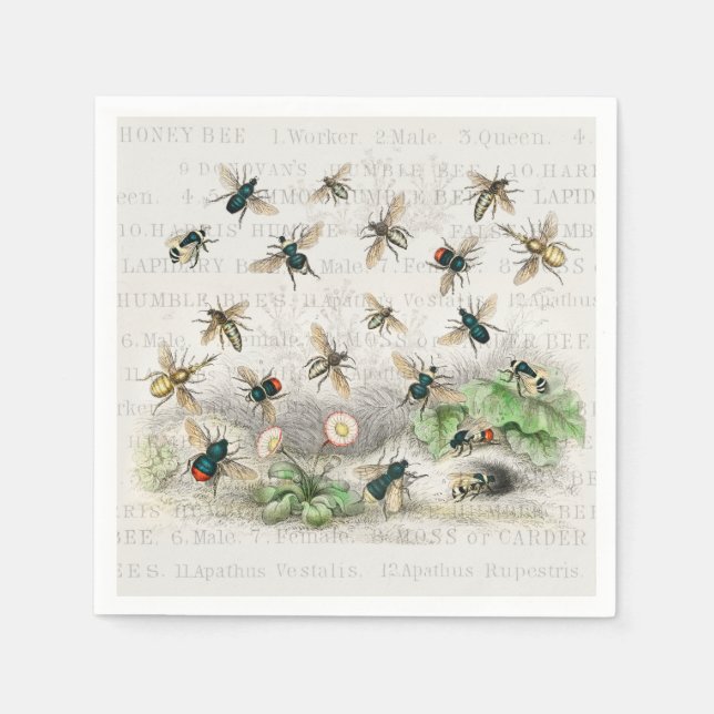 Serviette En Papier Bee Honey Travailleur Queen Bees Antique (Devant)