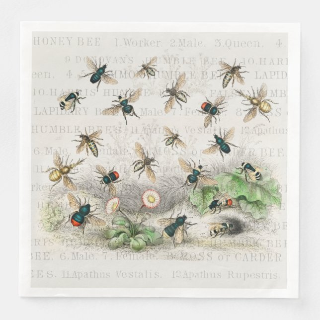 Serviette En Papier Bee Honey Travailleur Queen Bees Antique (Devant)