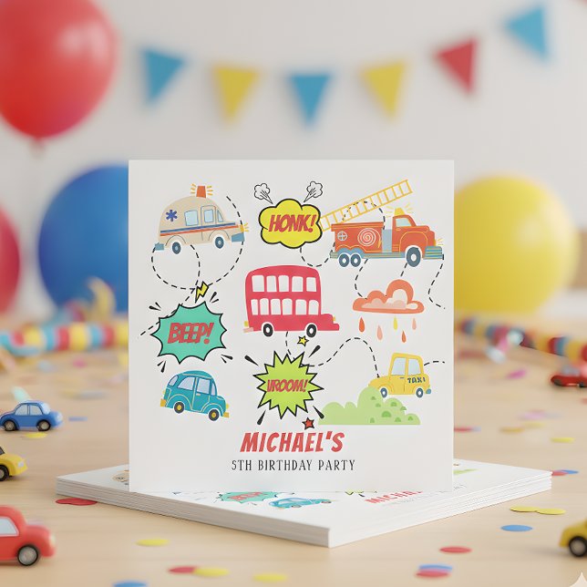 Serviette En Papier Beep de Honk vroom véhicules heureux garçon annive (Créateur téléchargé)