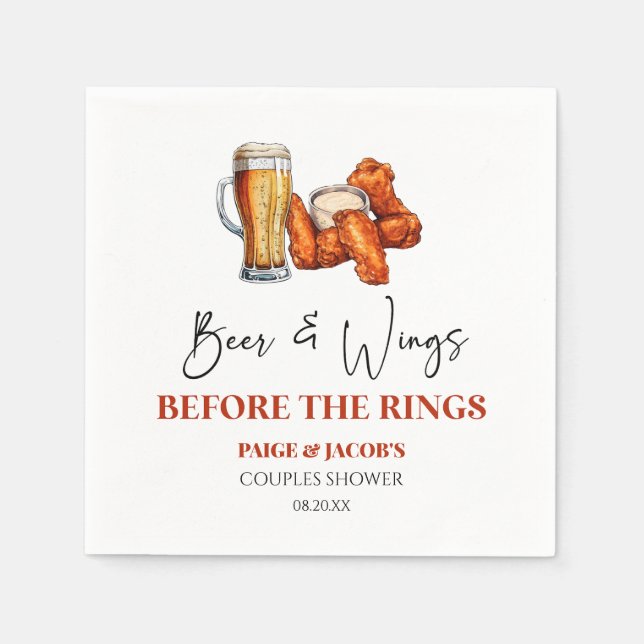 Serviette En Papier Beer and Wings Before The Rings Couples Shower (Devant)