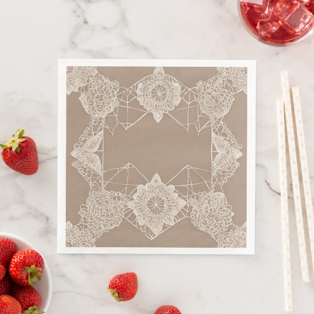 Serviette En Papier Beige and white patterns AI art  (En situation)