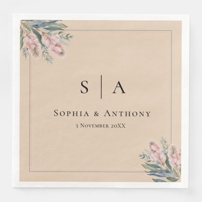Serviette En Papier Beige Australie Mariage verdure serviettes (Devant)