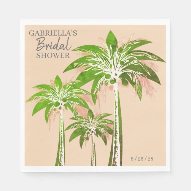 Serviette En Papier Beige Blush Palm Tree Bridal Shower Custom Name (Devant)