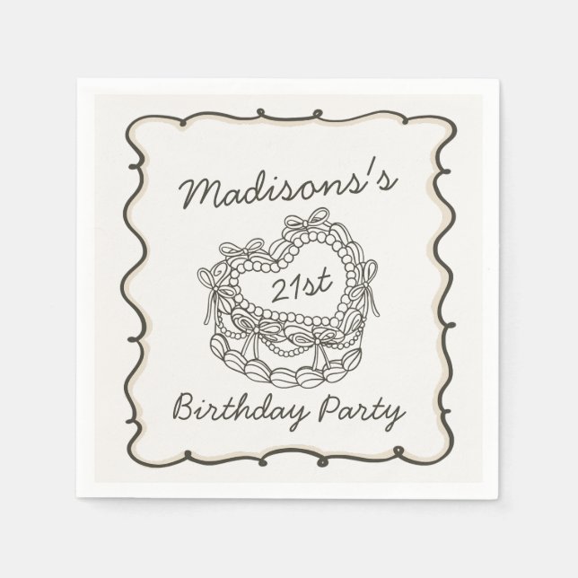 Serviette En Papier Beige Bow Retro Coquette gâteau Coquette Anniversa (Devant)