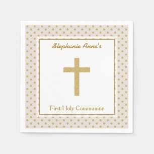Serviette En Papier Beige de communion avec le pois d'or