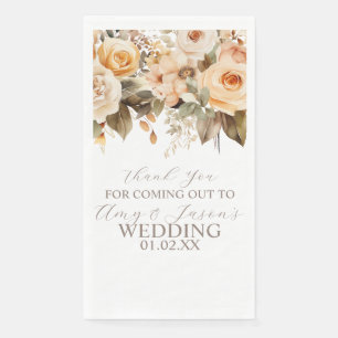 Serviette En Papier Beige Floral Botanique Mariage Brun Neutre