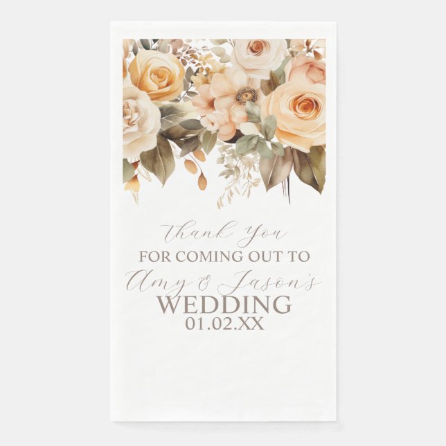 Serviette En Papier Beige Floral Botanique Mariage Brun Neutre (Devant)
