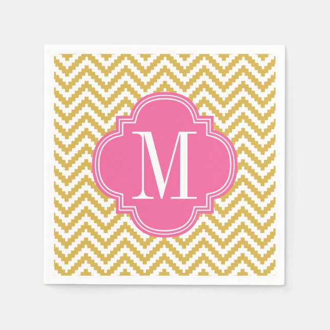 Serviette En Papier Beige or Chevron Aztec Tribal Personnalisé (Devant)